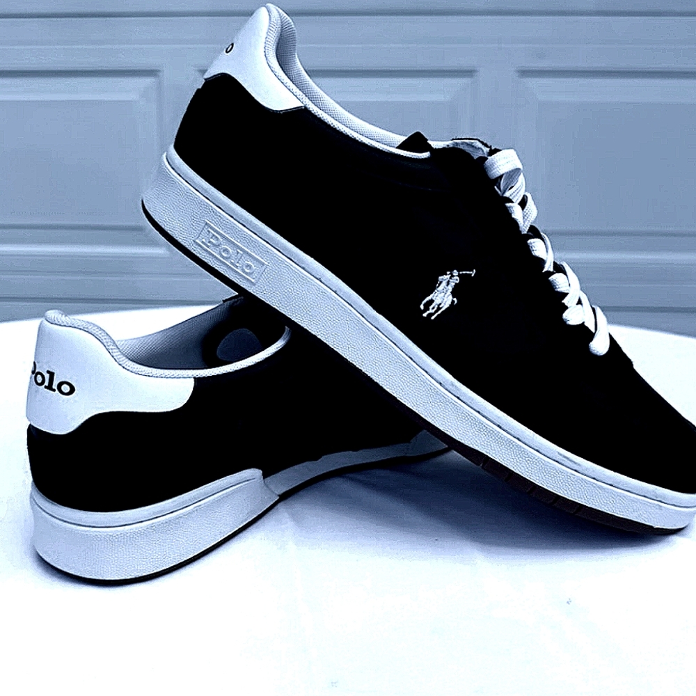 POLO BLACK AND WHITE COURT LEATHER SHOE